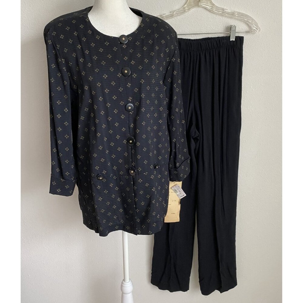 NWT Vtg Christy Lyn Womens 9/10 Black Pant Set 2 Piece Made In USA Shoulder Pads